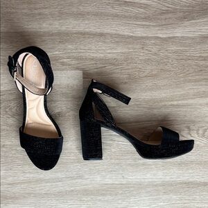 CL by Laundry Black Sparkle Ankle-Strap Block Heels *EUC*